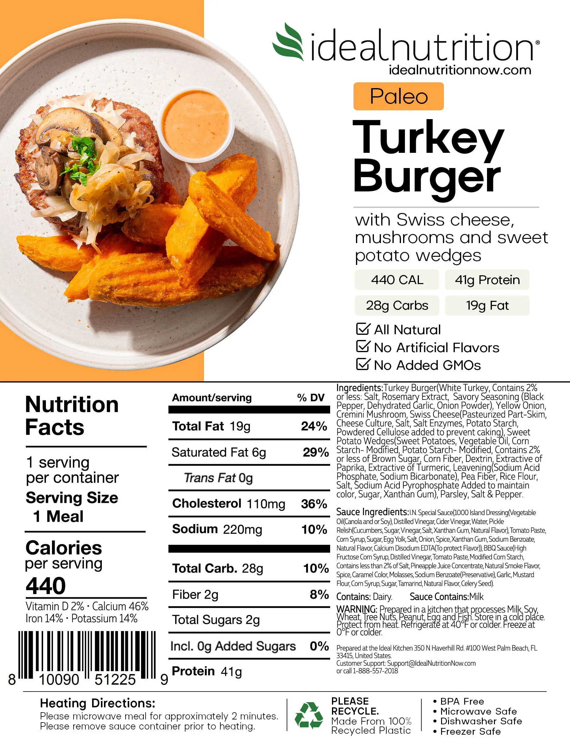 16 - Paleo Turkey Burger with Swiss Cheese, Mushrooms and Sweet Potato Wedges