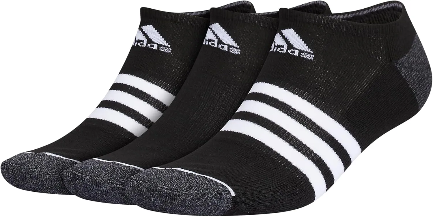 adidas Men's 3-Stripe No Show Socks with Arch Compression for a Secure Fit (3-Pair)