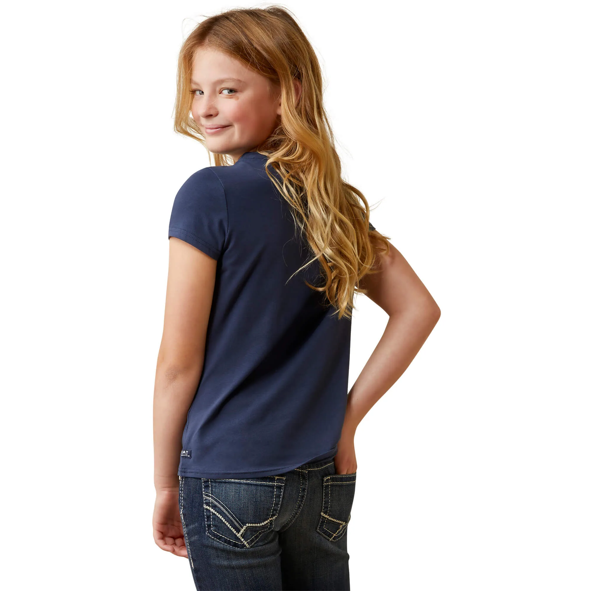 Ariat Navy Frolic Horses Tee for Girls