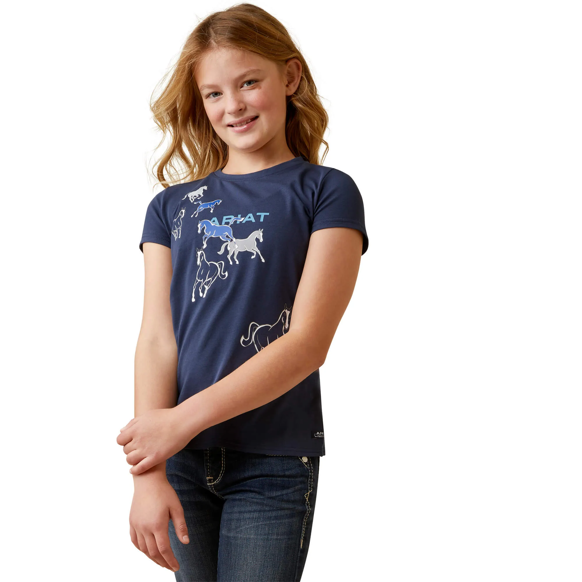 Ariat Navy Frolic Horses Tee for Girls