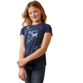 Ariat Navy Frolic Horses Tee for Girls
