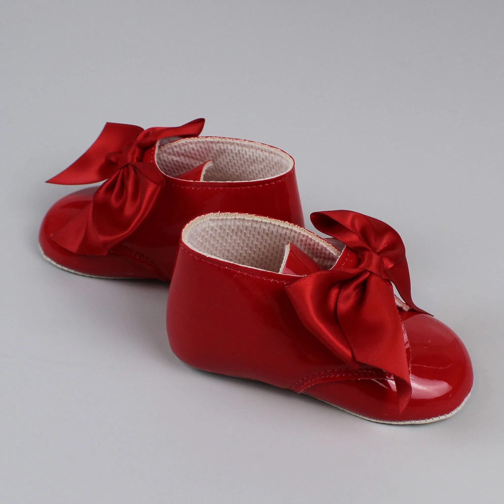 Baby Girl Boots with Satin Ribbon Bow - Red