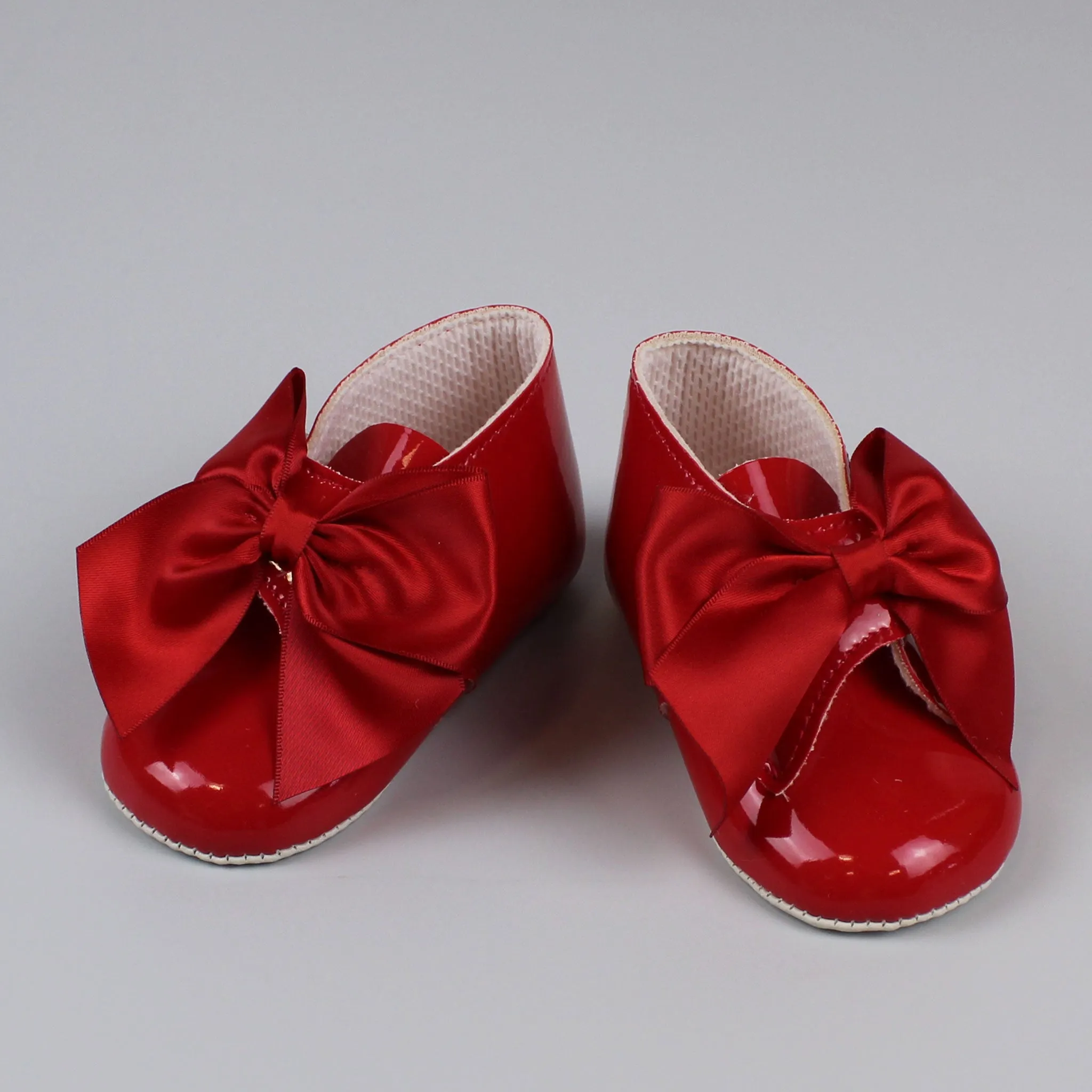 Baby Girl Boots with Satin Ribbon Bow - Red
