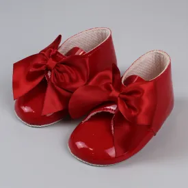 Baby Girl Boots with Satin Ribbon Bow - Red