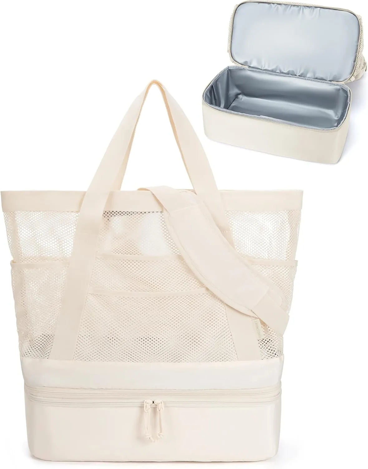 BAGSMART Beach Bag with Cooler, Mesh Beach Tote Bag with Zipper and Pockets Large Packable for Pool Swim Travel Essentials