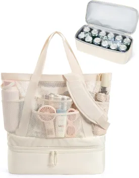 BAGSMART Beach Bag with Cooler, Mesh Beach Tote Bag with Zipper and Pockets Large Packable for Pool Swim Travel Essentials