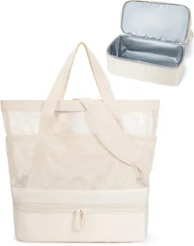 BAGSMART Beach Bag with Cooler, Mesh Beach Tote Bag with Zipper and Pockets Large Packable for Pool Swim Travel Essentials