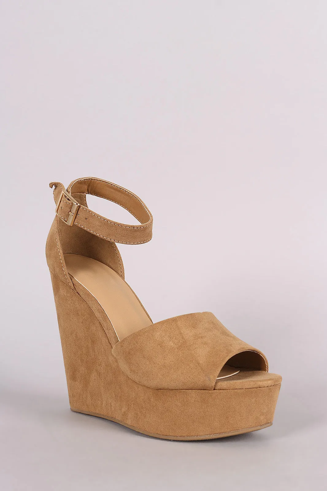 Bamboo Suede Ankle Strap Platform Wedge