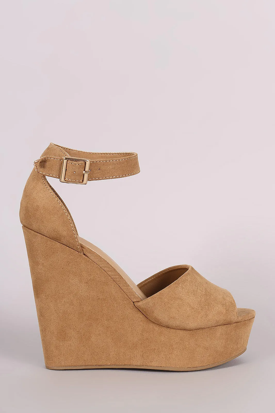 Bamboo Suede Ankle Strap Platform Wedge