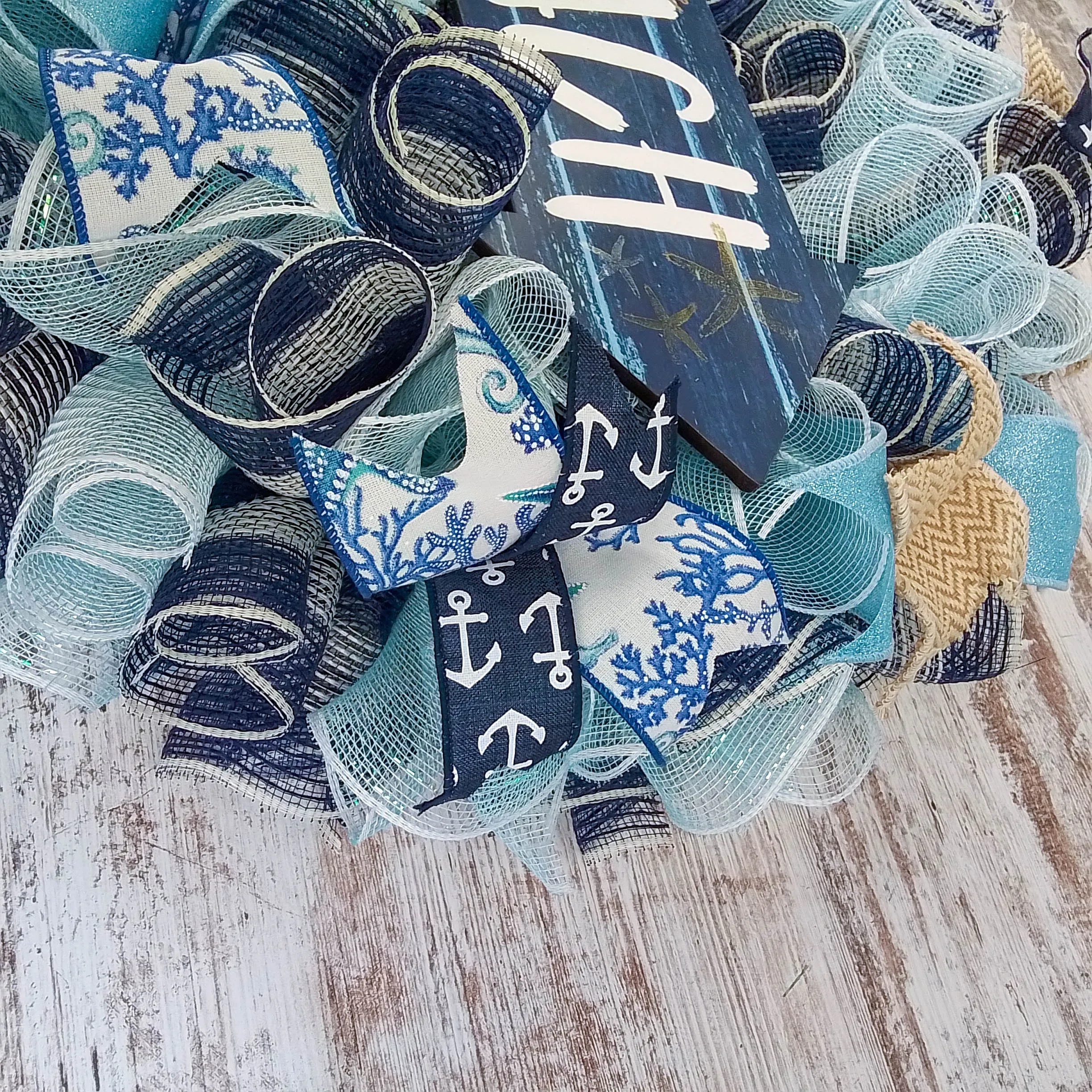Beach Themed Wreath, Ocean Inspired Home Decor, Nautical Front Door Decoration