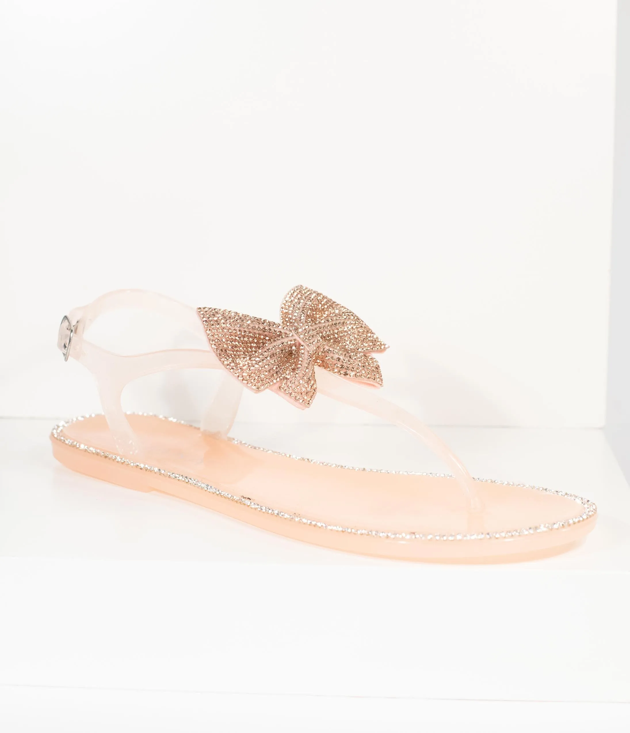 Blush Pink Jelly Rhinestone Bow Sandal
