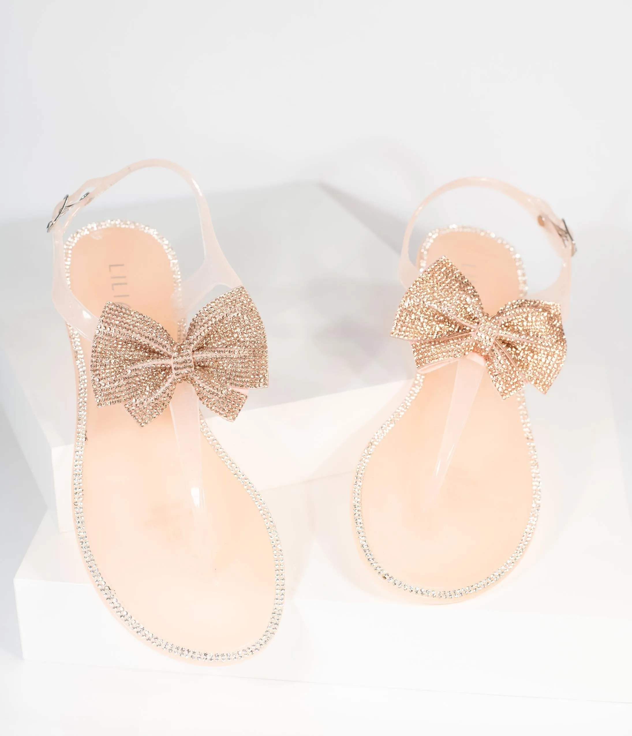 Blush Pink Jelly Rhinestone Bow Sandal