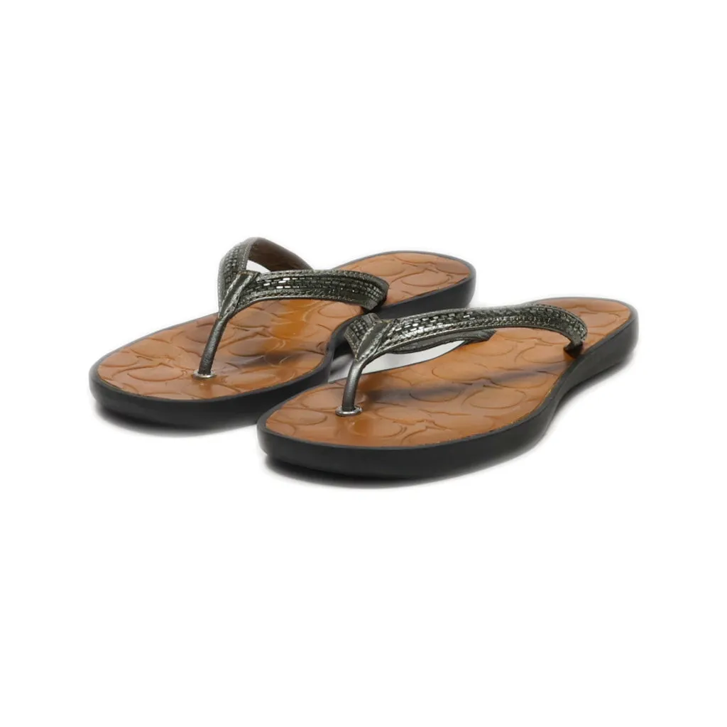 Coach Flip Flops Fabric Grey Colour For Women