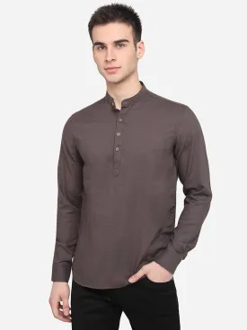 Dark Grey Solid Slim Fit Semi Casual Shirt | Greenfibre
