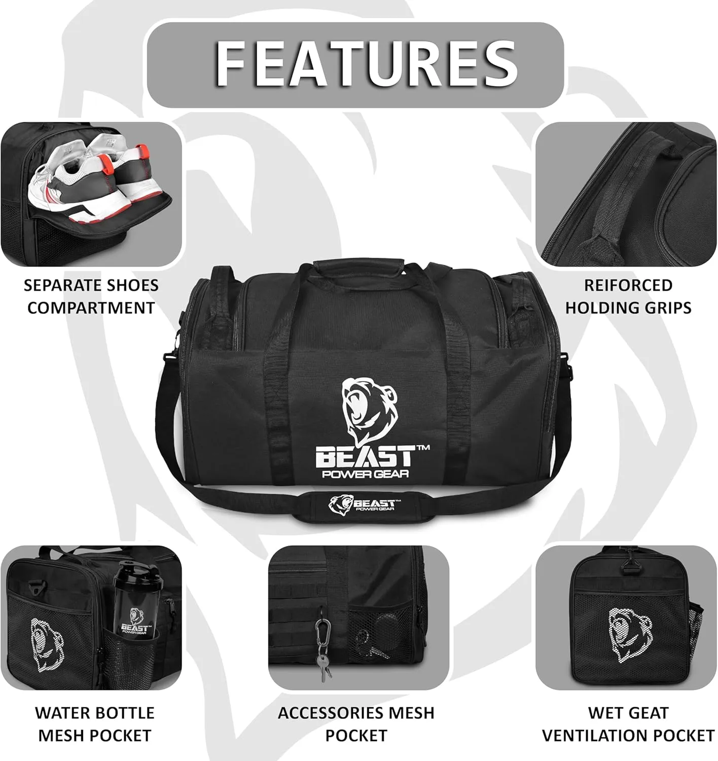 Duffle Gym Bag for Men & Women ?C Large Duffel Athletic Gym Boxing Bag with Shoes Compartment, Wet Pocket ?C Fitness,Workout,MMA,BJJ,Jiu Jitsu Gym Bag