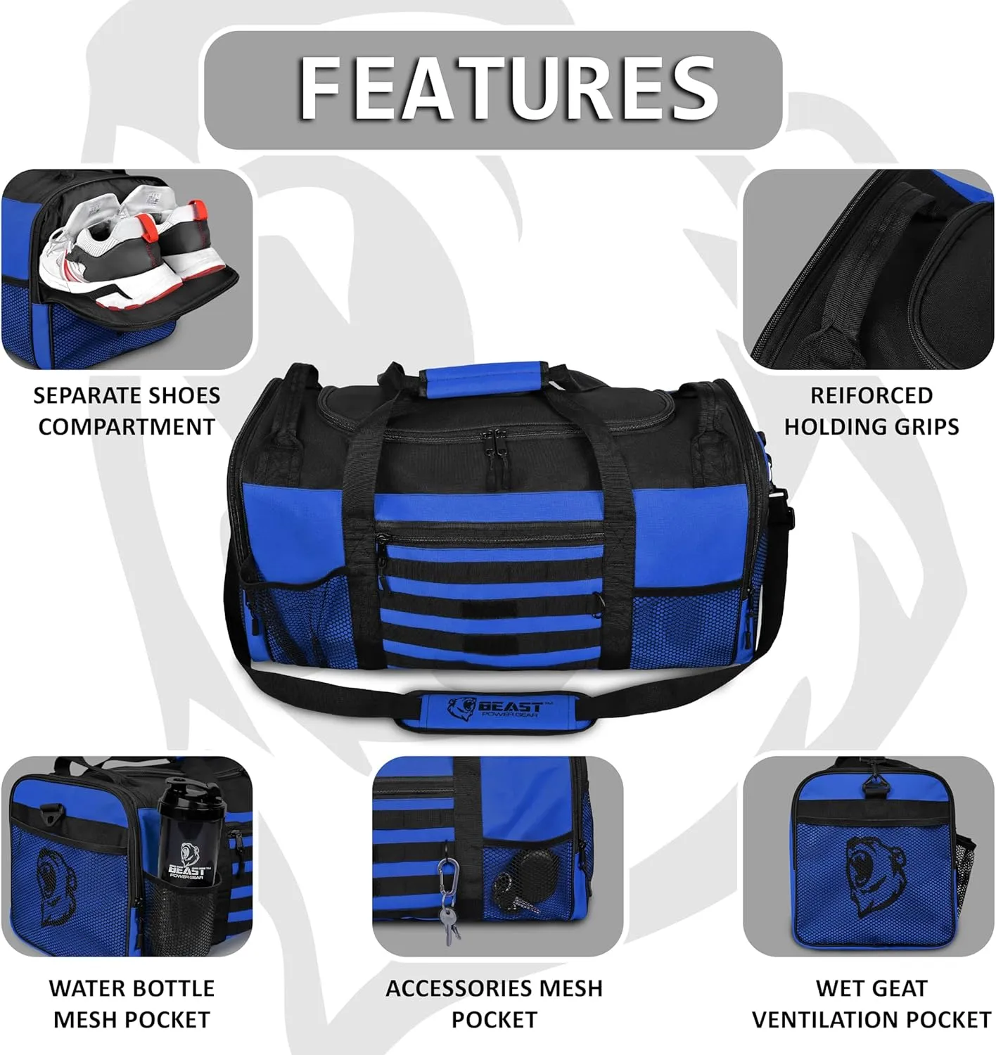 Duffle Gym Bag for Men & Women ?C Large Duffel Athletic Gym Boxing Bag with Shoes Compartment, Wet Pocket ?C Fitness,Workout,MMA,BJJ,Jiu Jitsu Gym Bag