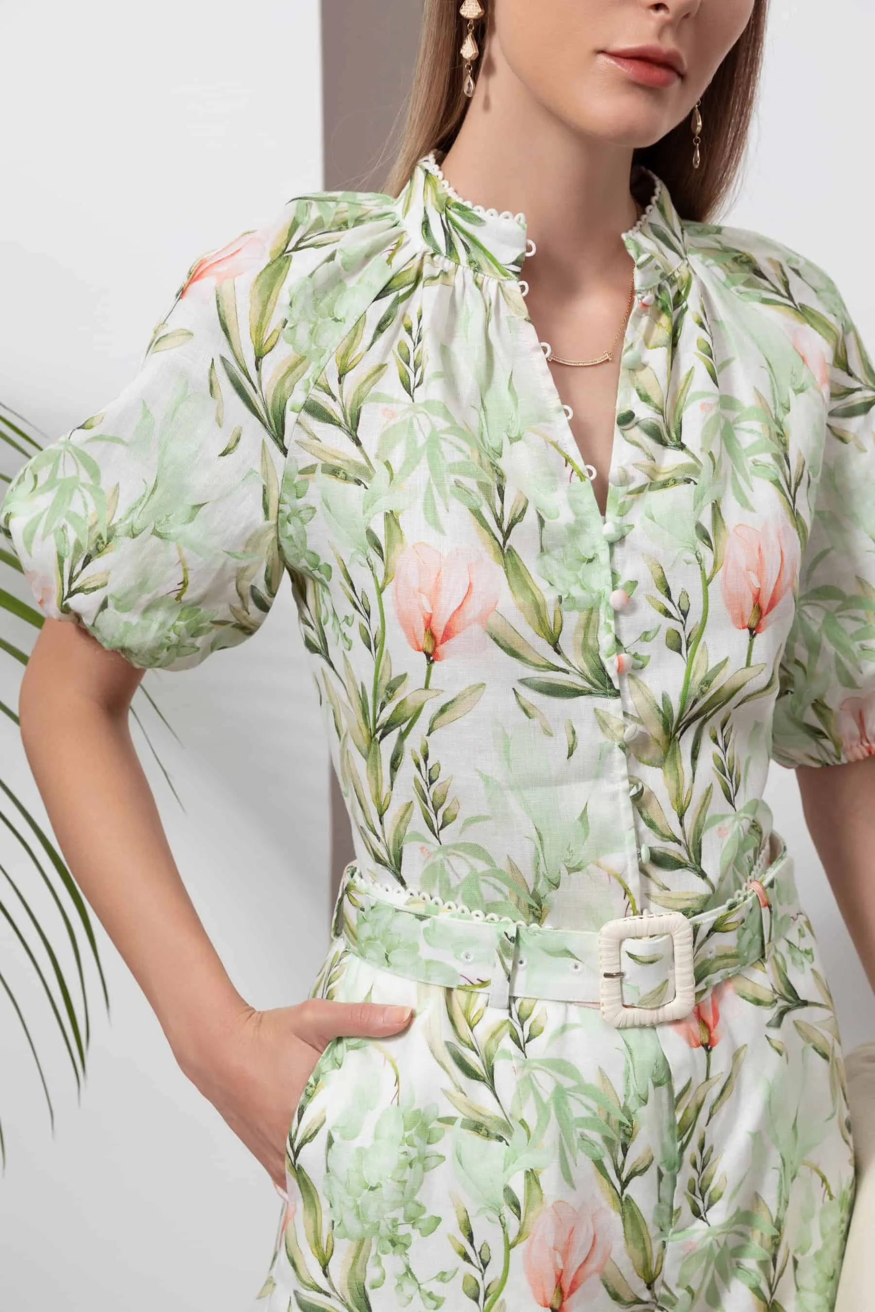 GDS Desiree Floral Linen Blouse | Green