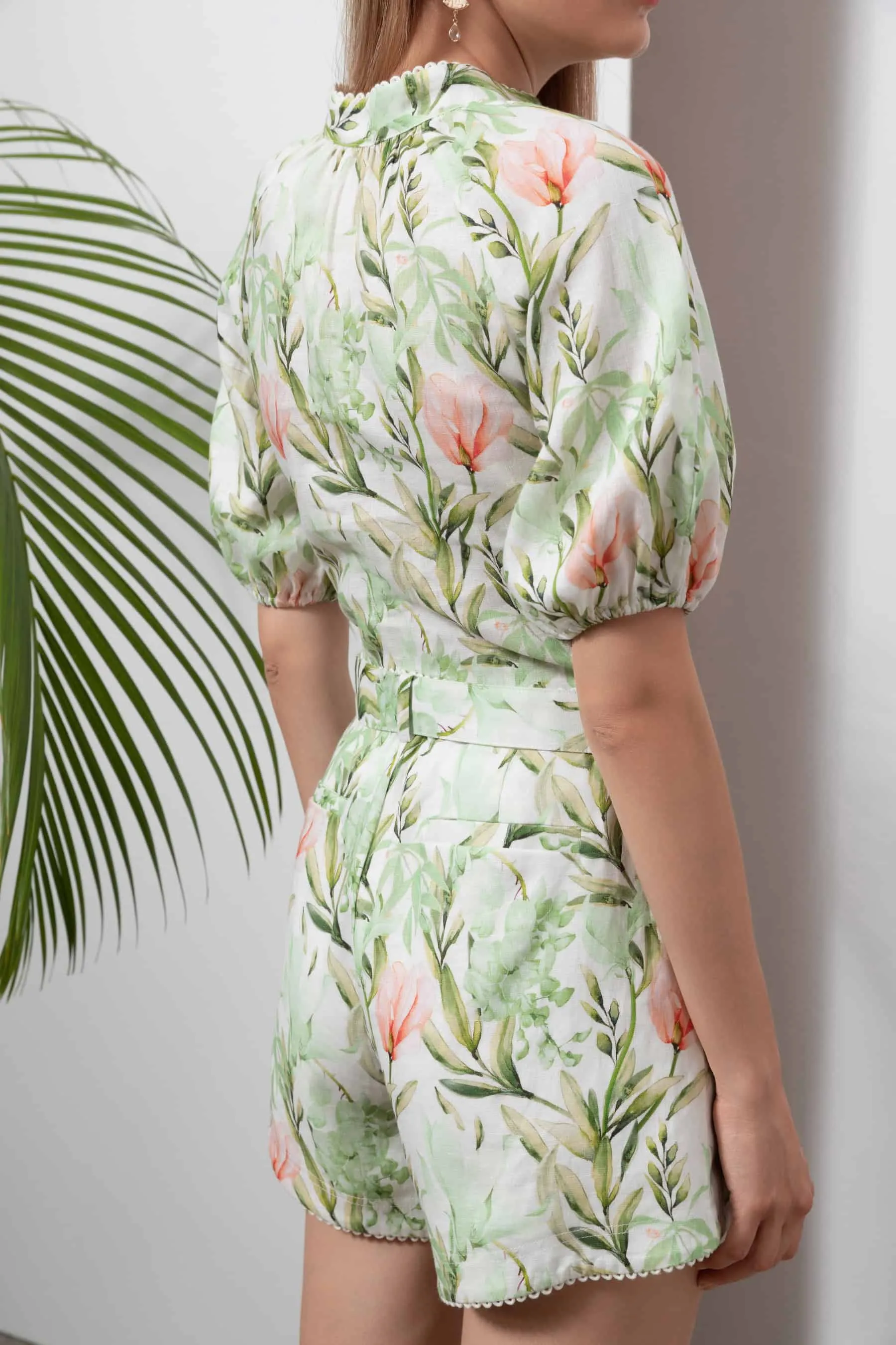 GDS Desiree Floral Linen Blouse | Green