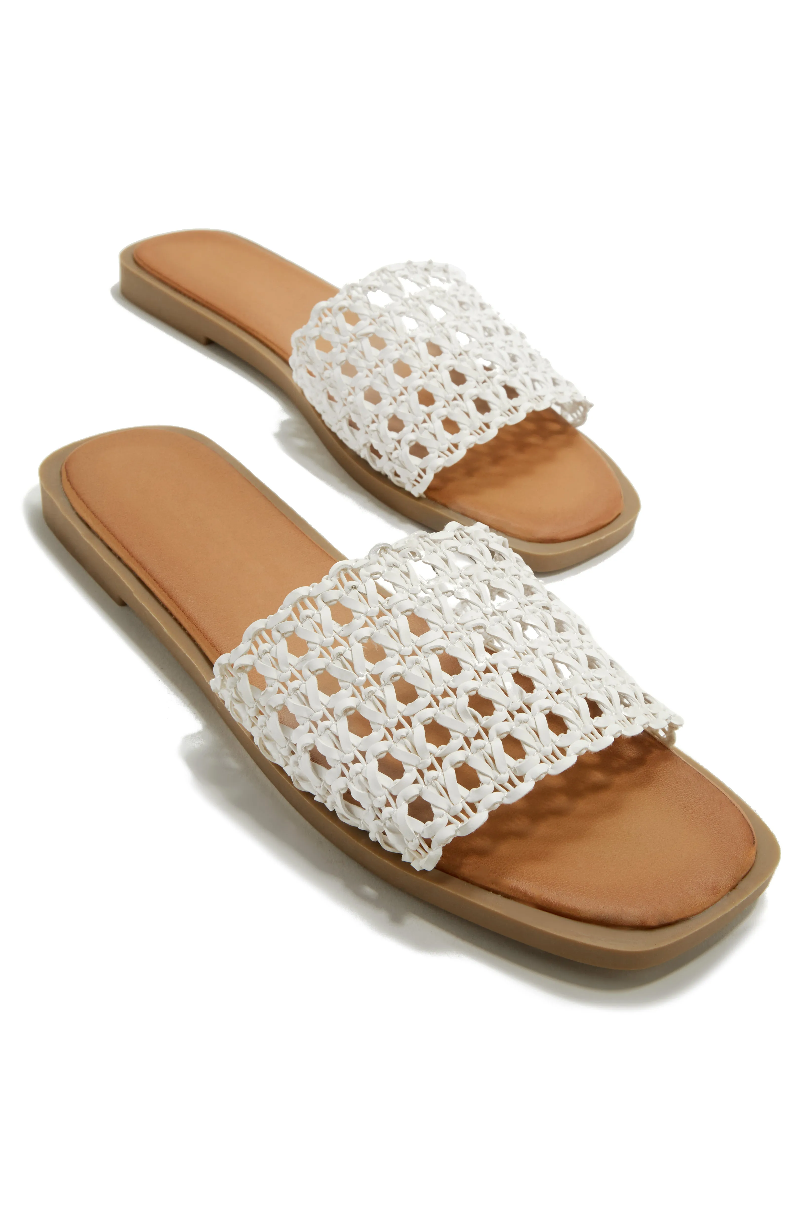 Getaway Oasis Woven Strap Flat Slip On Sandals - White