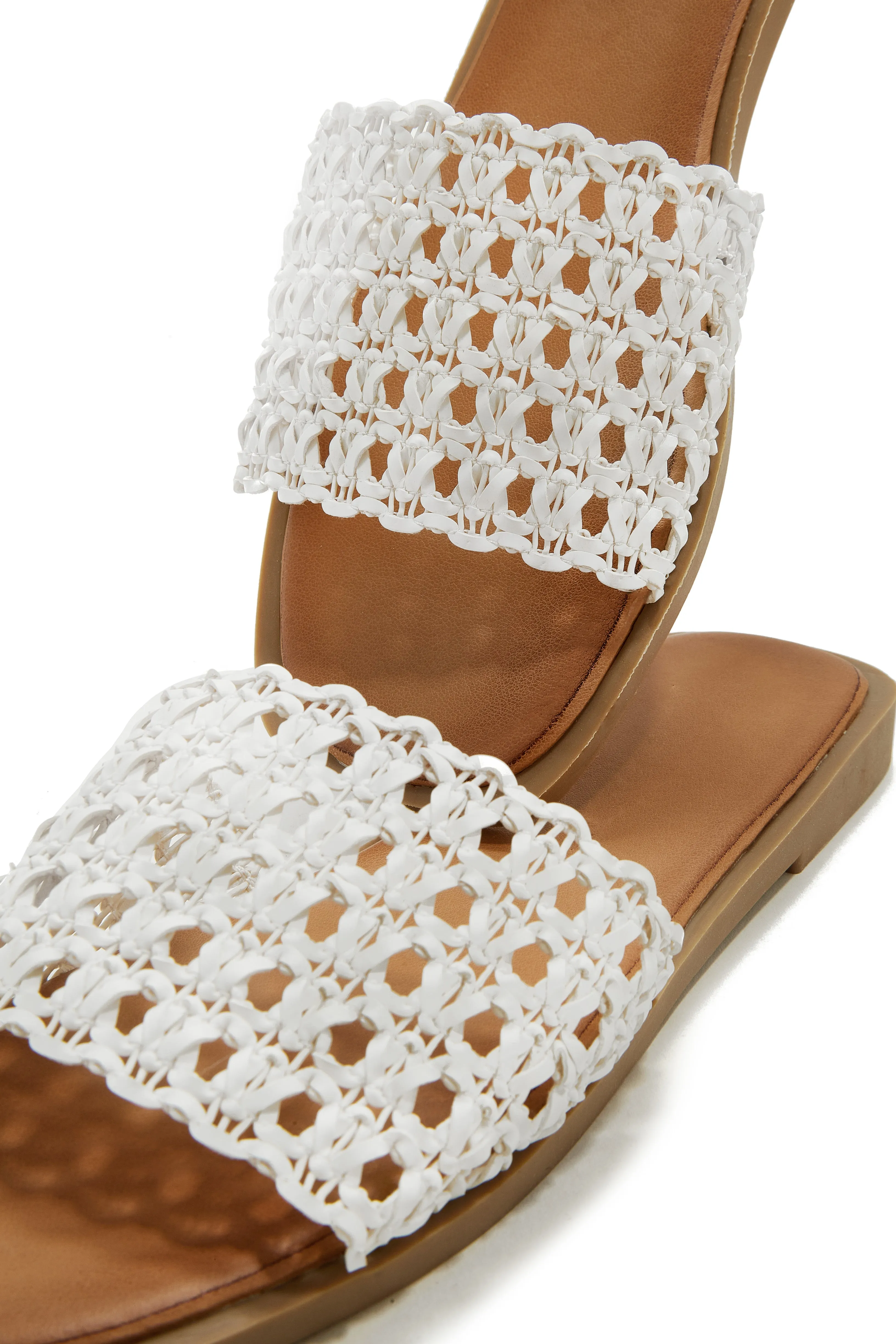 Getaway Oasis Woven Strap Flat Slip On Sandals - White