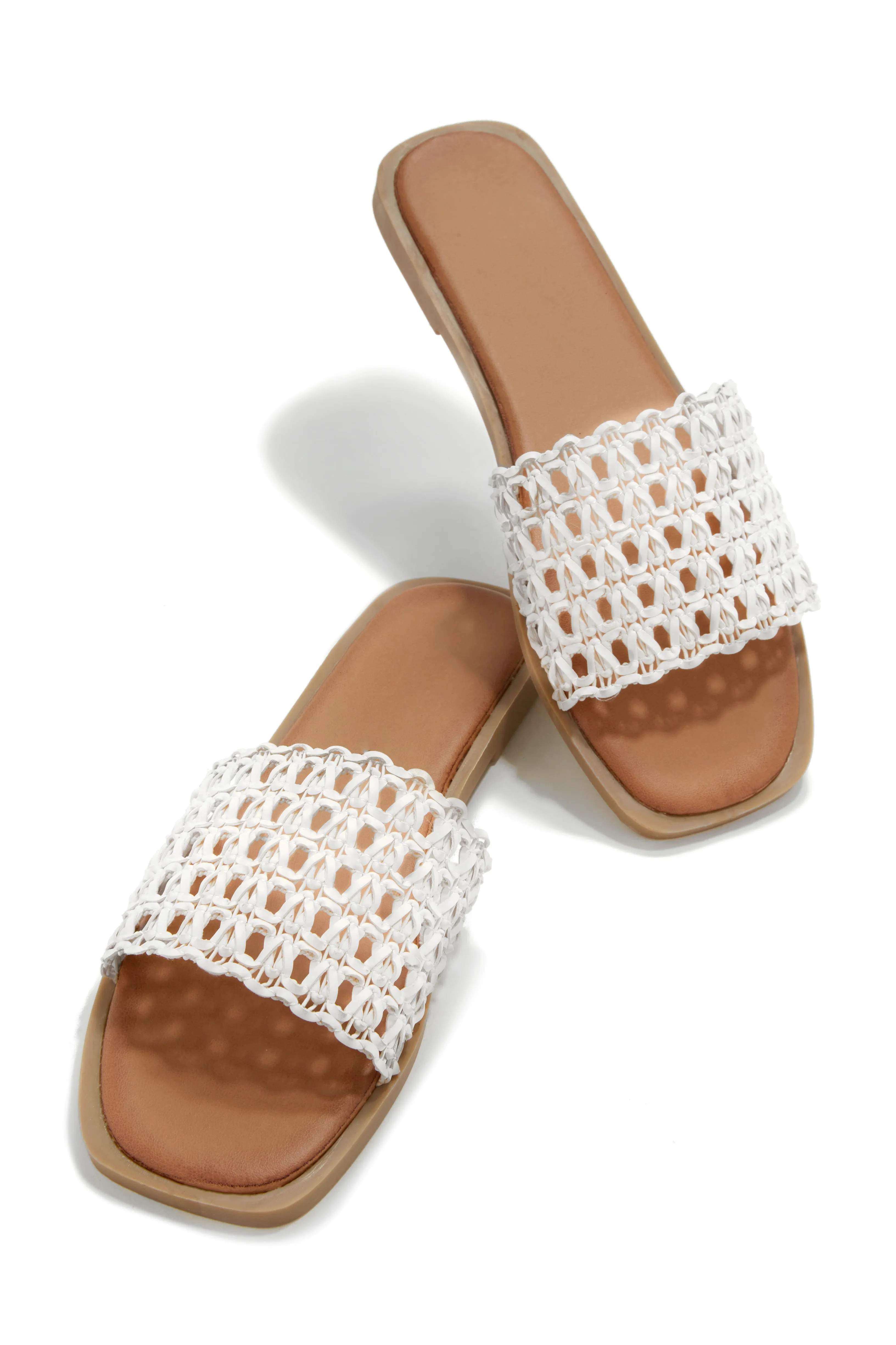 Getaway Oasis Woven Strap Flat Slip On Sandals - White
