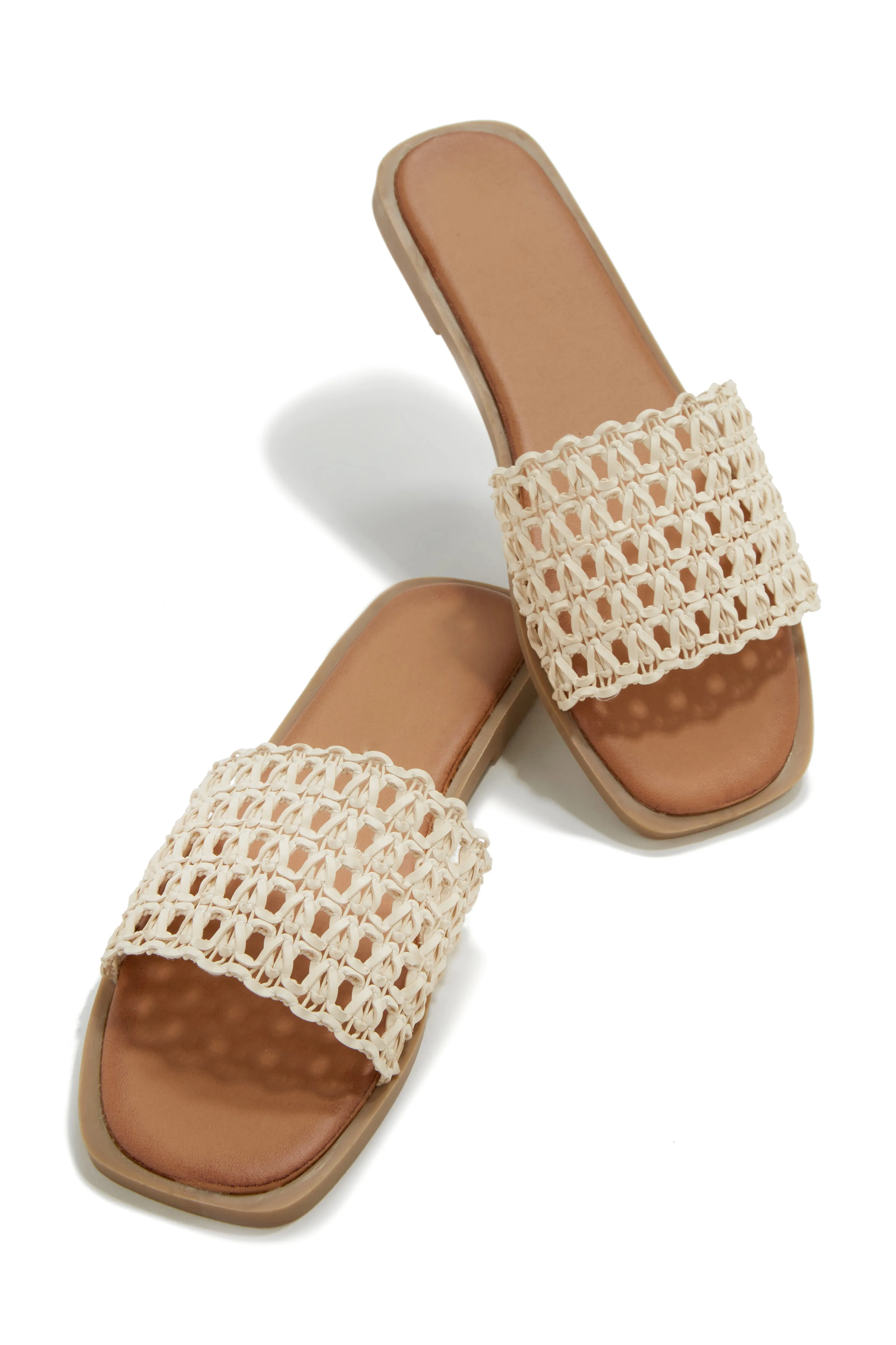Getaway Oasis Woven Strap Flat Slip On Sandals - White
