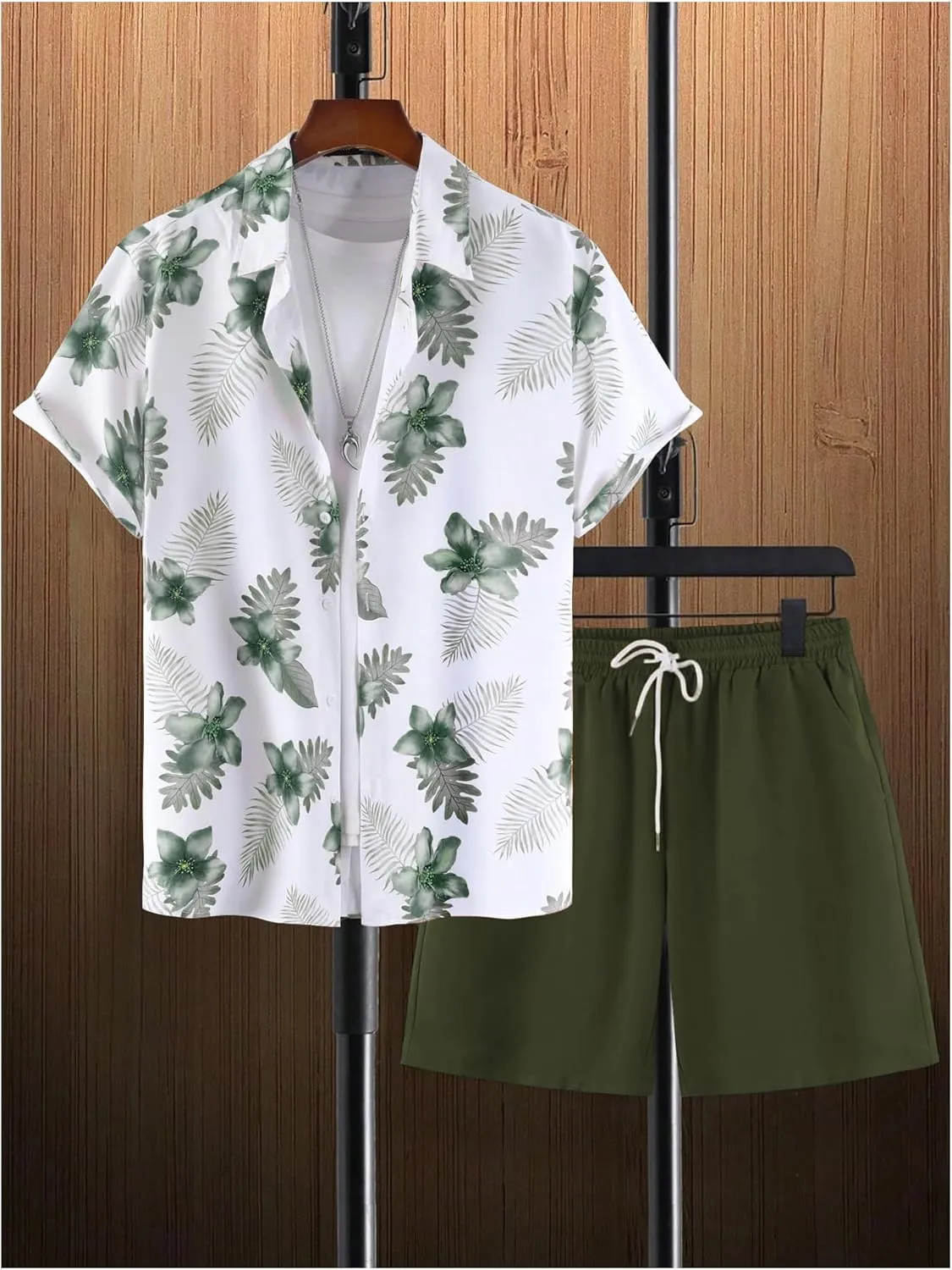 GORGLITTER Men's Hawaiian Matching Set Summer Beach 2 Piece Outfits Flower Button Down Shirts and Shorts Set