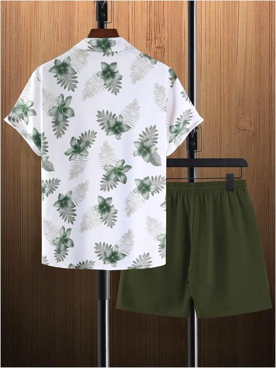 GORGLITTER Men's Hawaiian Matching Set Summer Beach 2 Piece Outfits Flower Button Down Shirts and Shorts Set