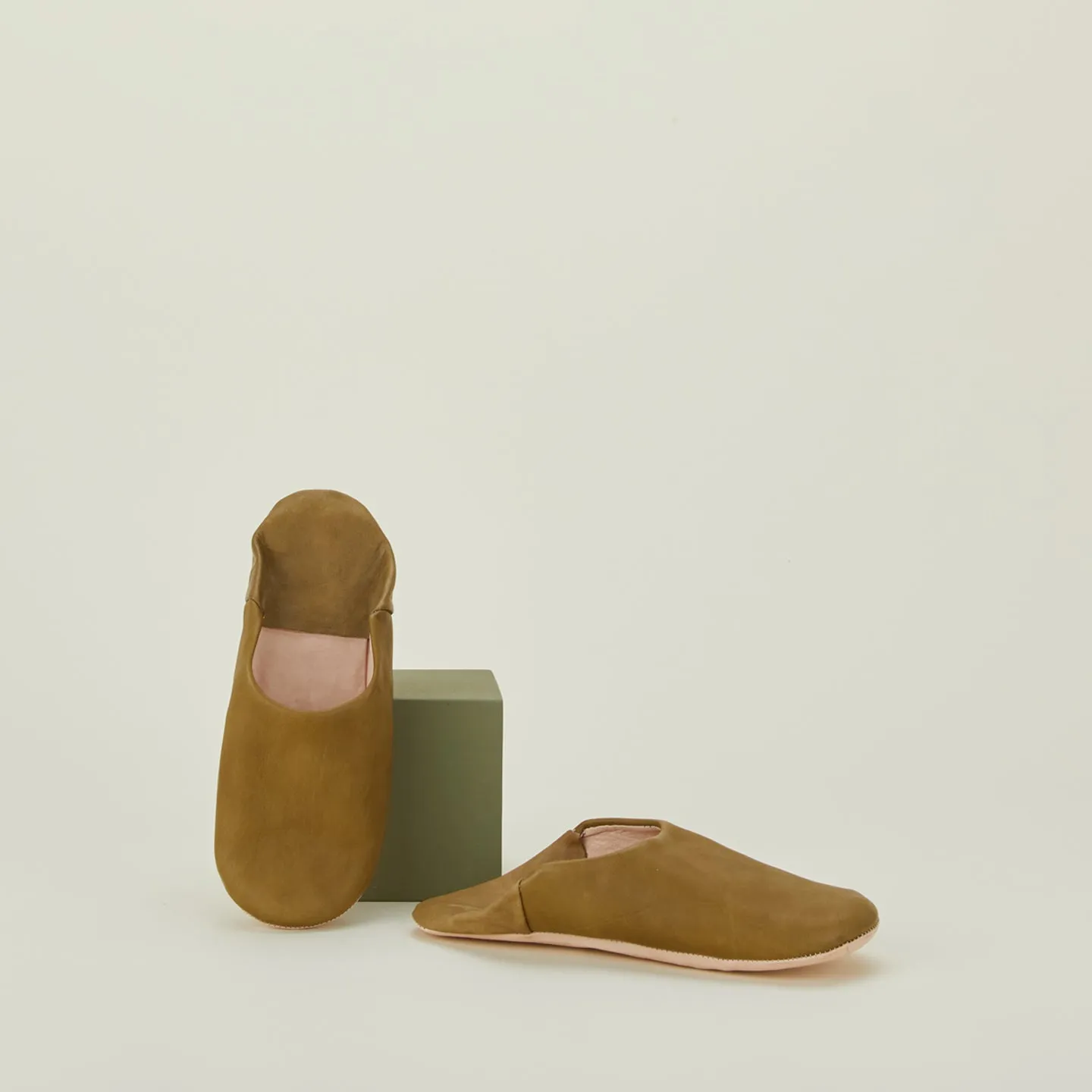 Handmade Leather Slippers - Olive