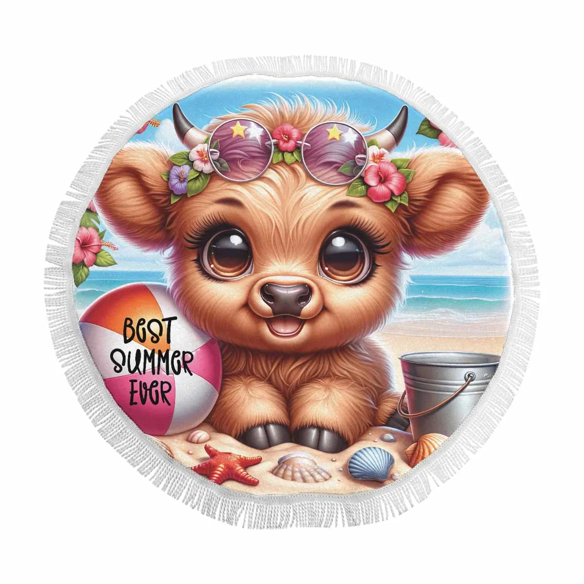 Highland Cow Awd35110  Circular Beach Shawl 59"