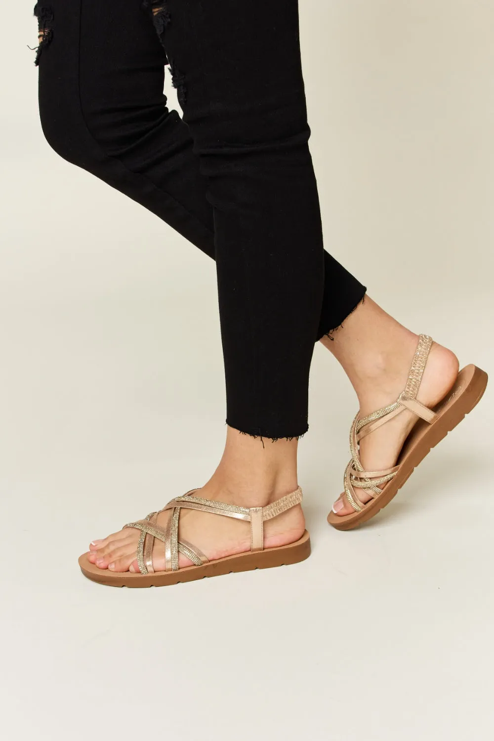 Malibu Rhinestone Crisscross Flat Sandals