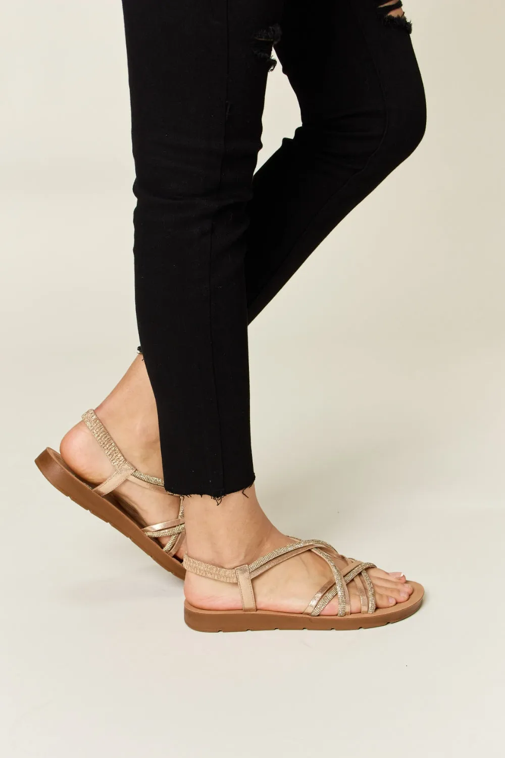 Malibu Rhinestone Crisscross Flat Sandals