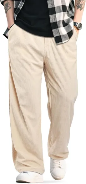 Mens Baggy Corduroy Pants Vintage Casual Pants for Men with Belt Loops