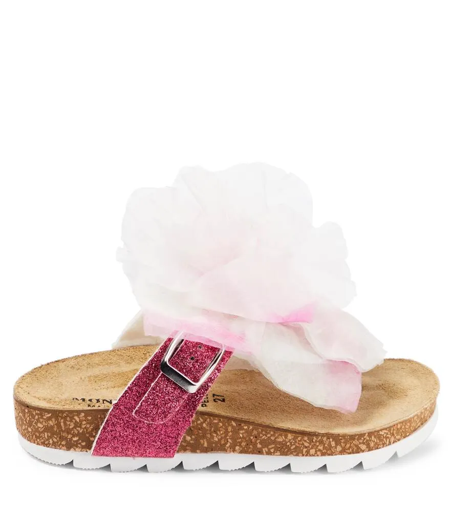 Monnalisa strappy sandals with floral applique, pink
