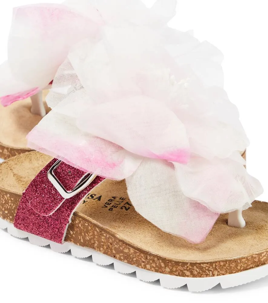 Monnalisa strappy sandals with floral applique, pink