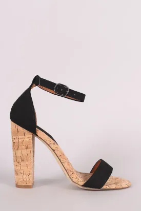 Suede Ankle Strap Open Toe Chunky Cork Heel