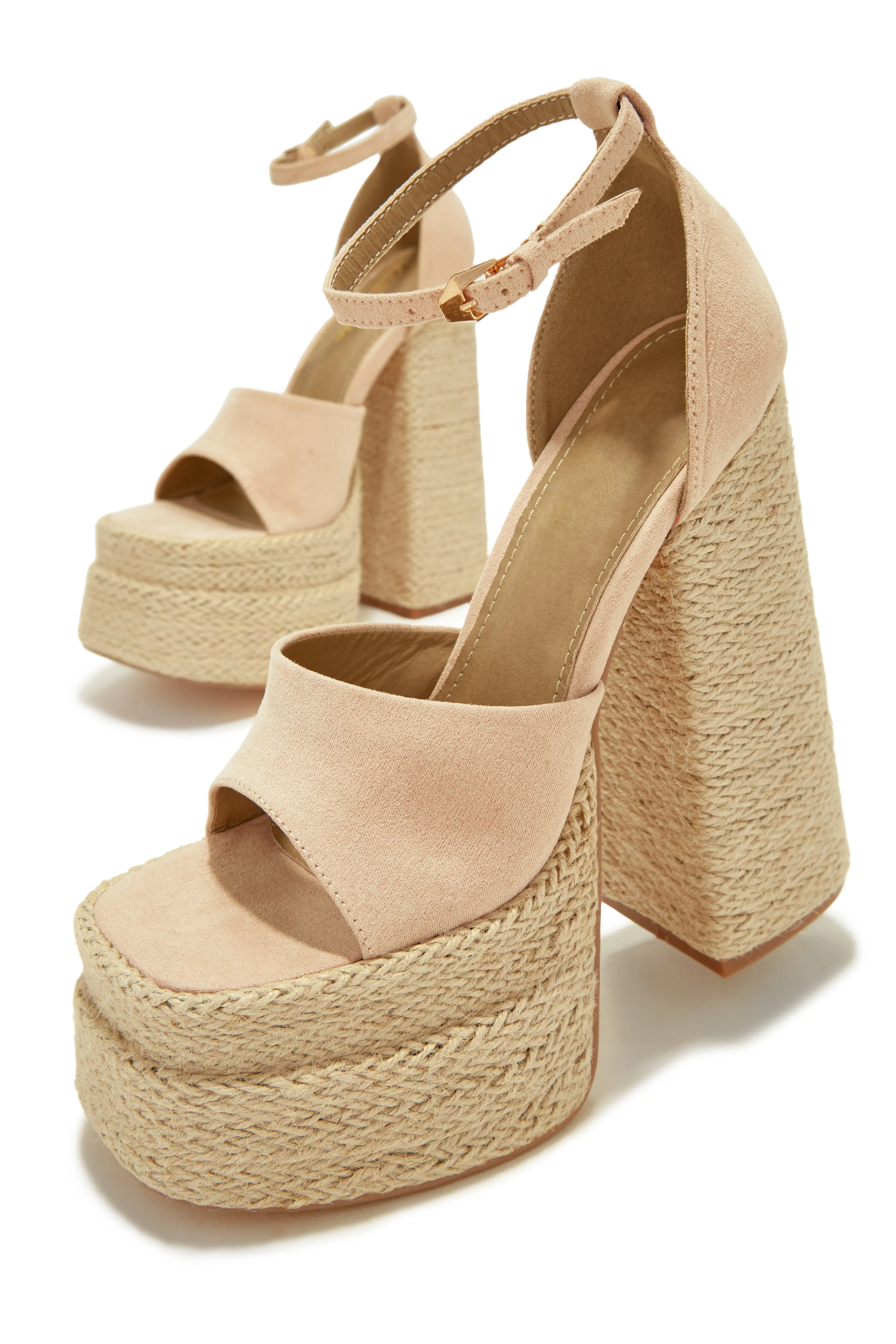 Sunset Margaritas Espadrille Platform Block High Heels - Nude