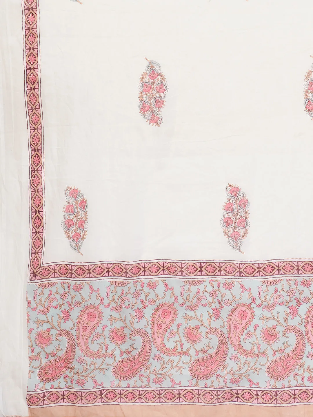 Women'S Print & Gota Patti Straight Cotton Beige Stitched Kurta Pant With Dupatta