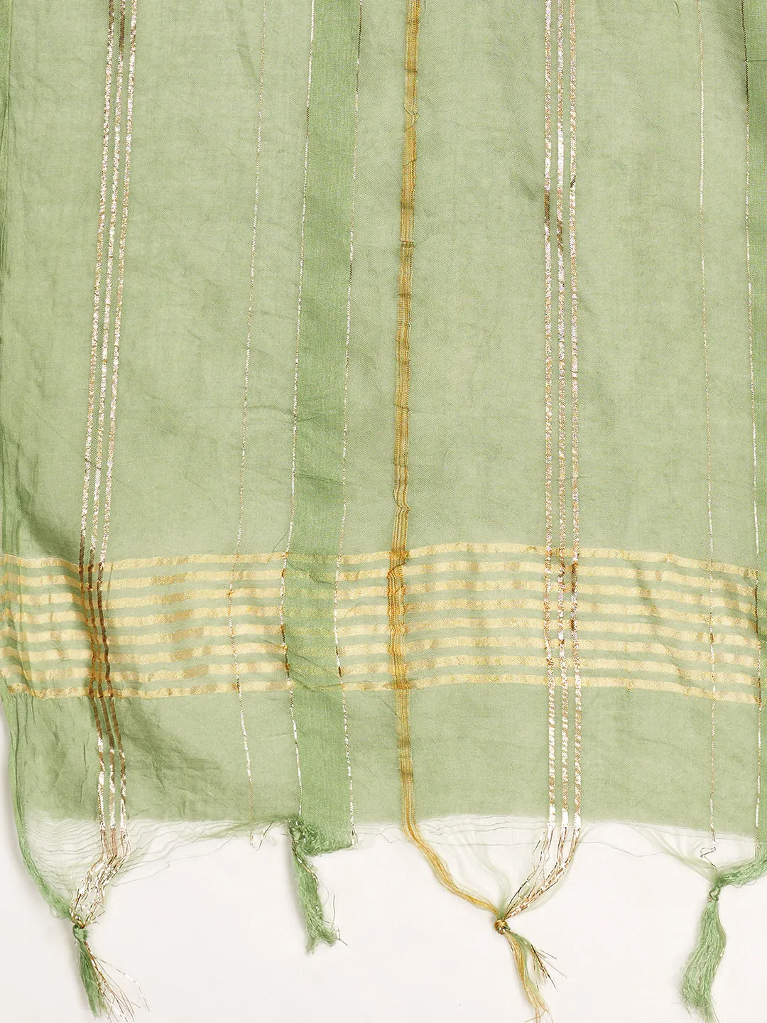 Women'S Printed Straight Cotton Blend Green Stitched Kurta Palazzo With Dupatta