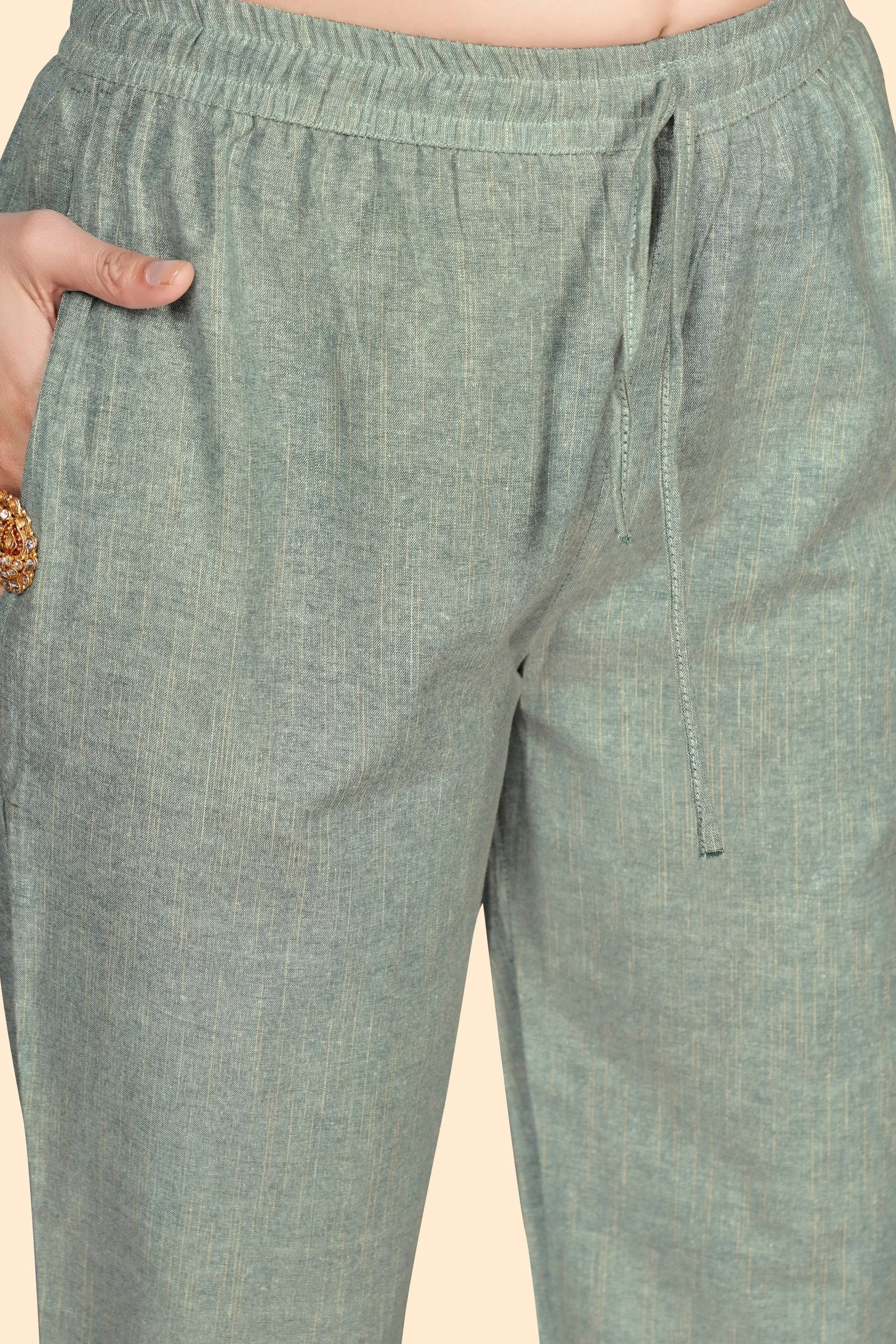 Women'S Striped Print Straight Cotton Blend Pista  Stitched Kurta With Pant