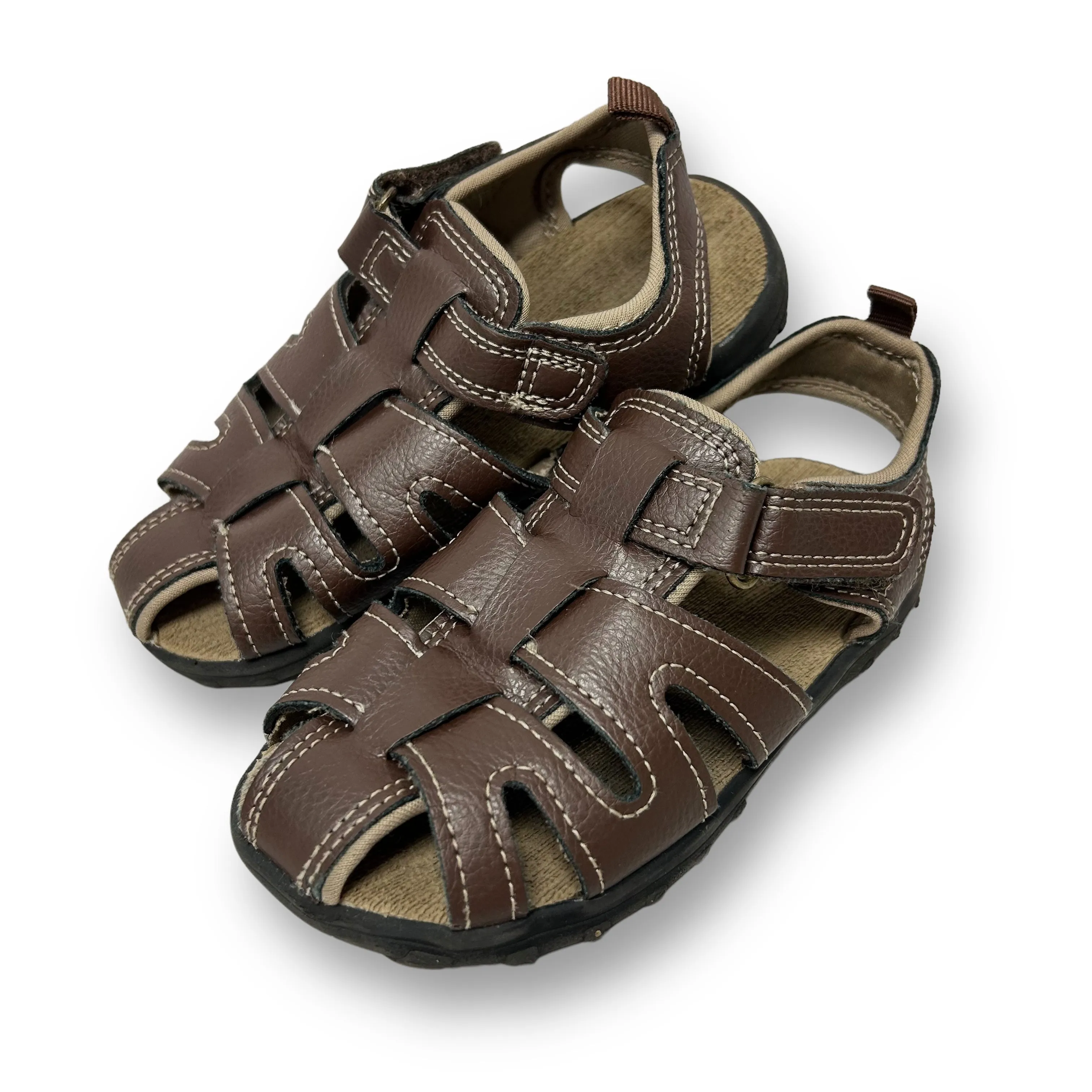 Wonder Nation Big Boy Size 10 Brown Easy-On Faux Leather Sandals