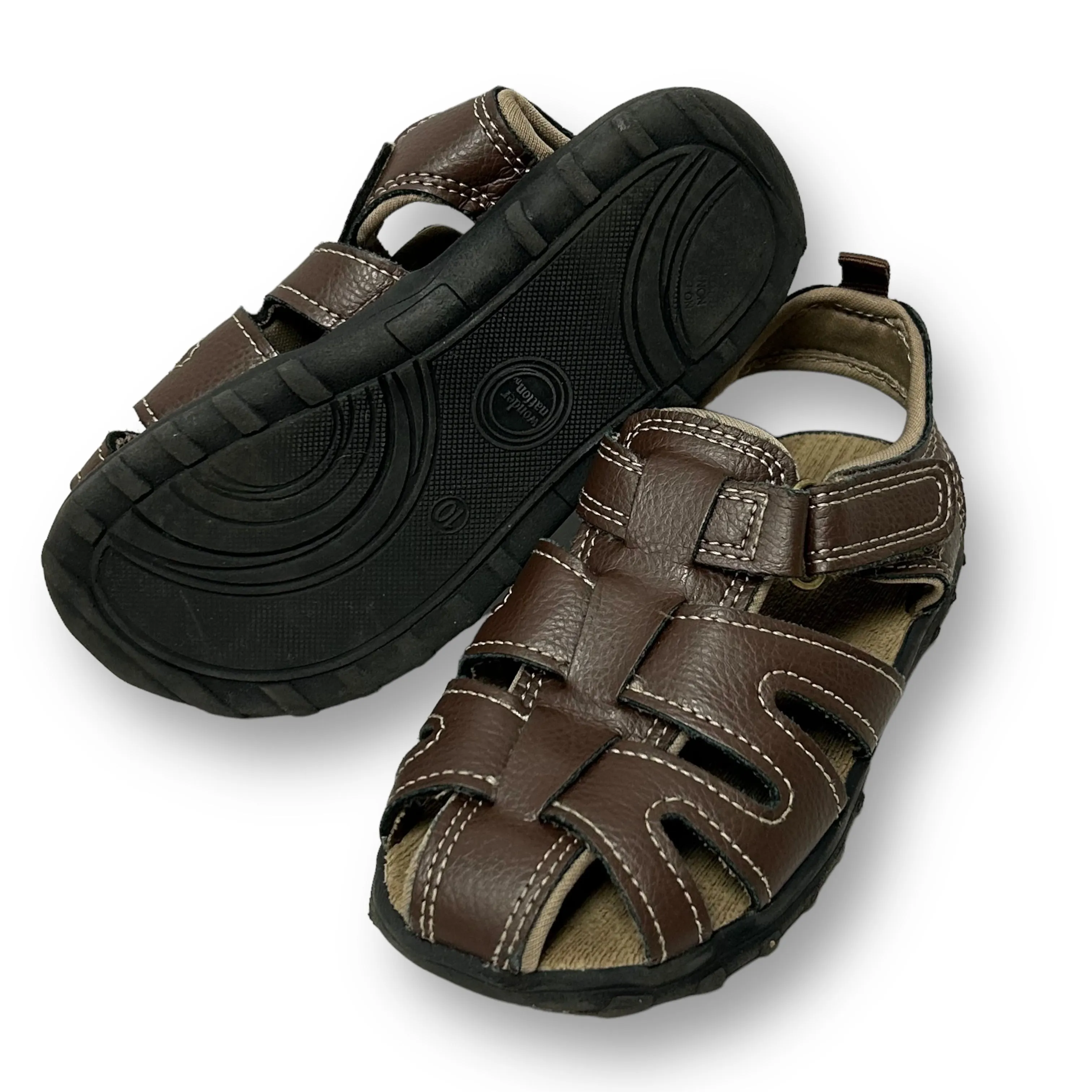 Wonder Nation Big Boy Size 10 Brown Easy-On Faux Leather Sandals